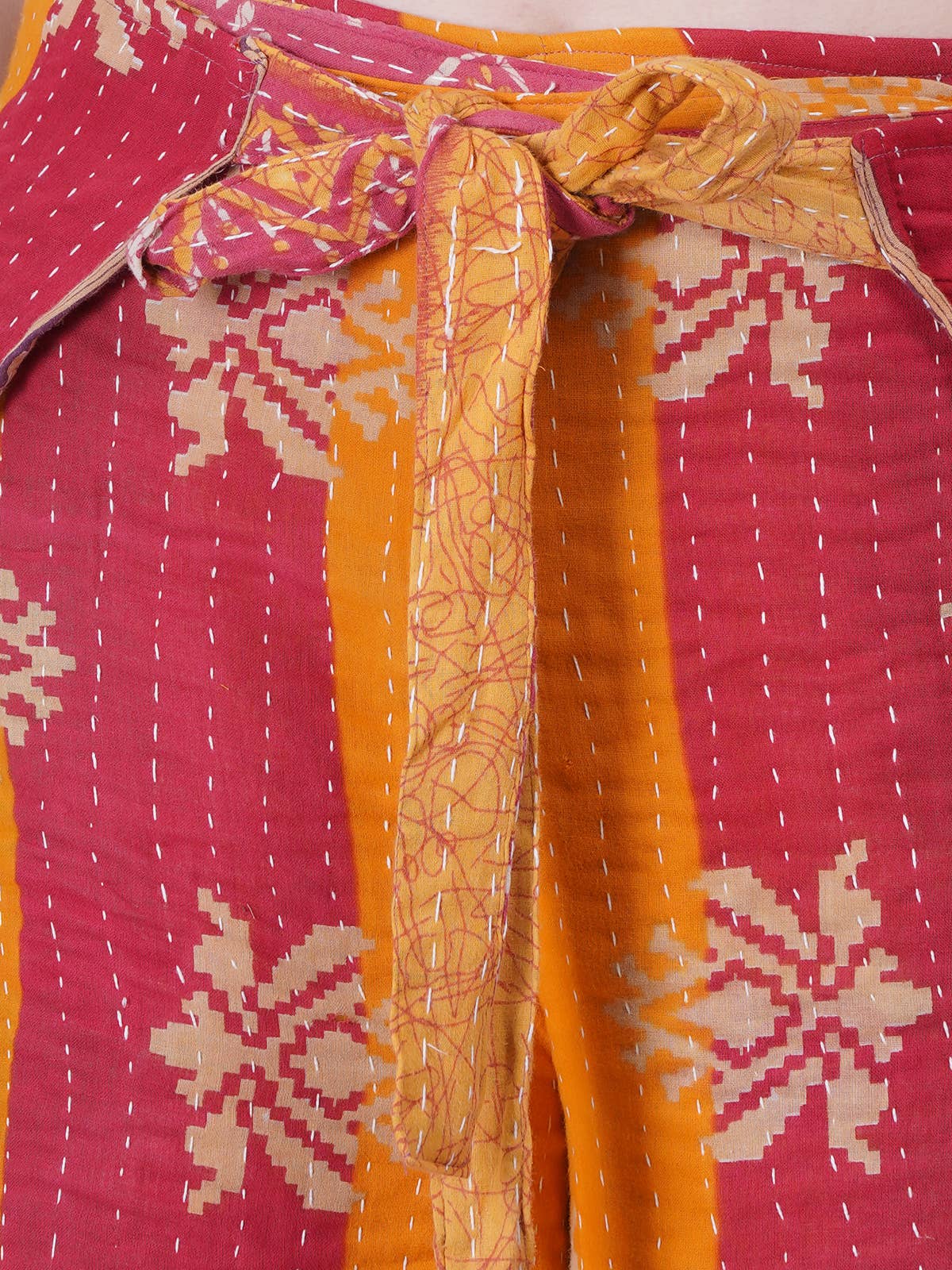 Women Wide Leg Kantha Fabric Tie Knot Thai Wrap Pant Mix Lot