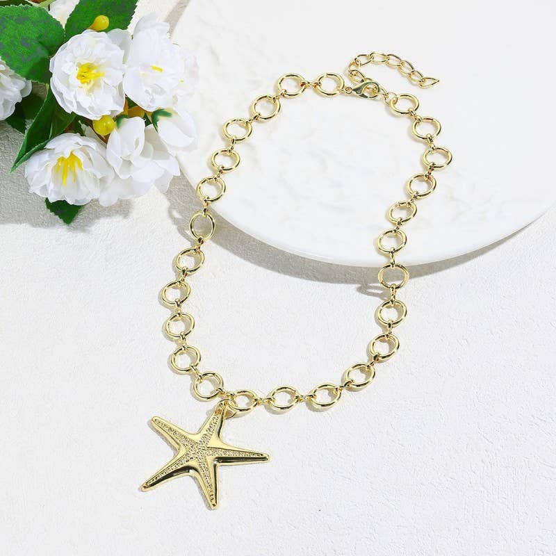 PUFFY STAR CHUNKY CHAIN STATEMENT NECKLACE | 40NK9571