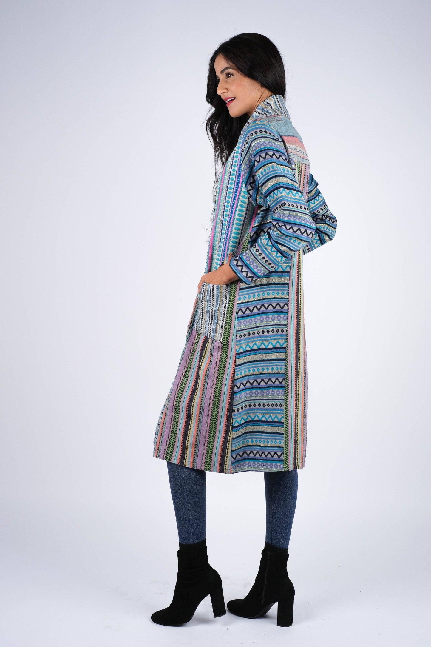 Blue Batik Patchwork Cotton Cardigan Jacket
