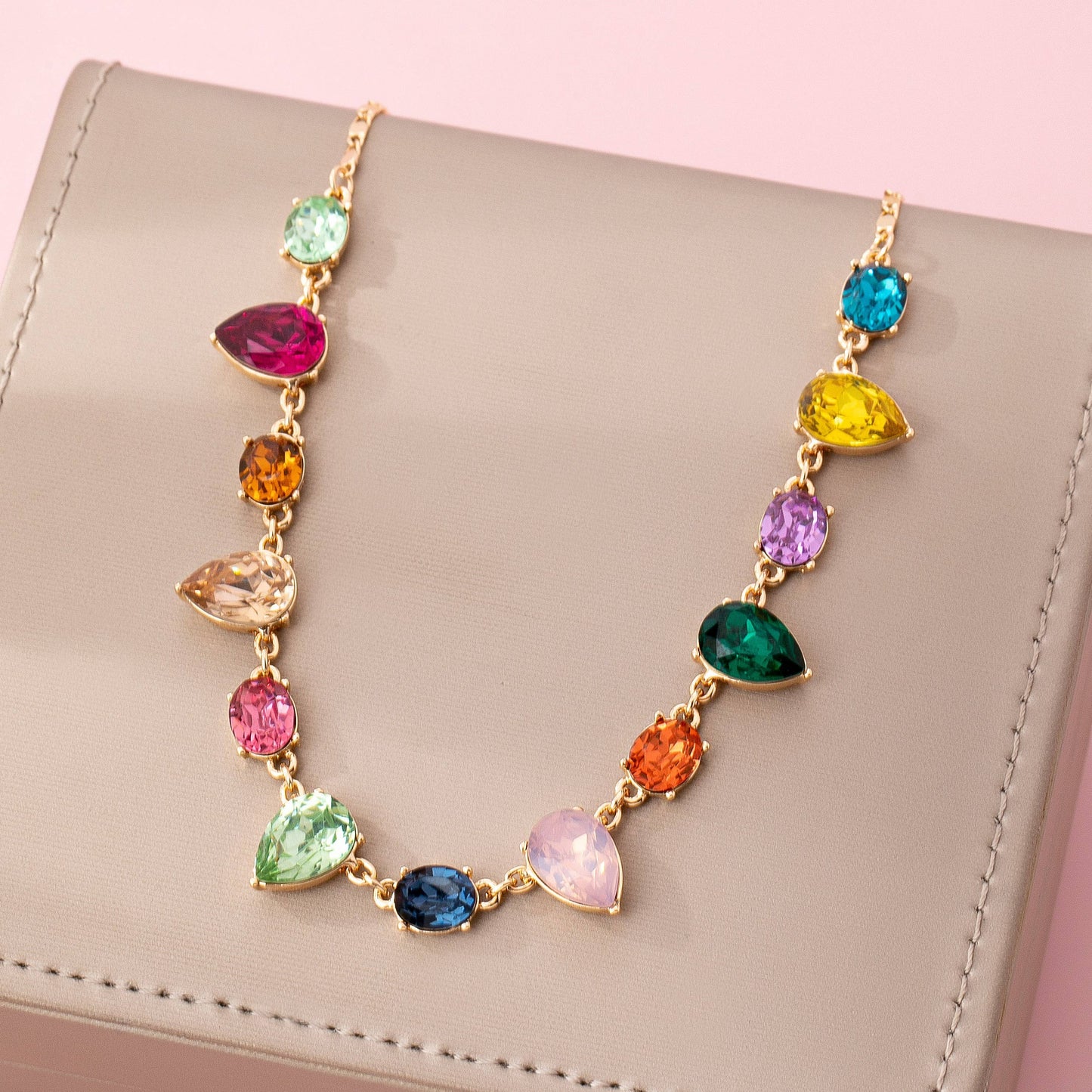 Rainbow Pear Gemstone Dangle Necklace | 80N92848