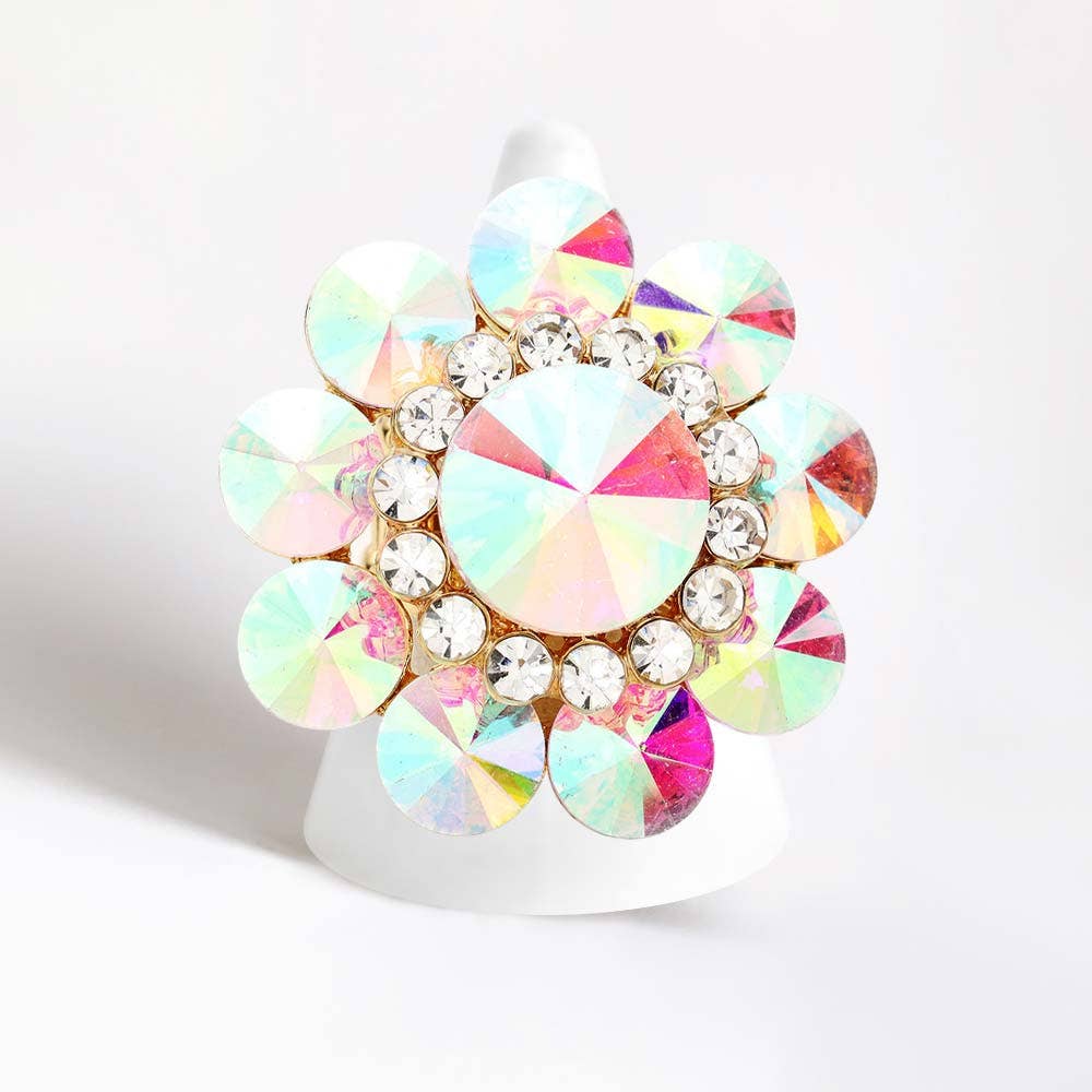 Round Crystal Flower Stretch Ring