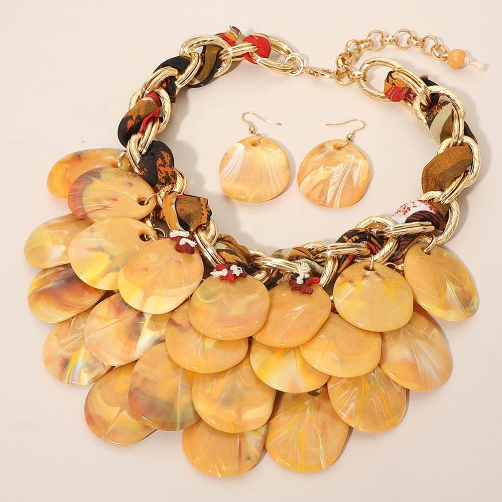 Bold Layered Resin Disc Embellished Statement Necklace