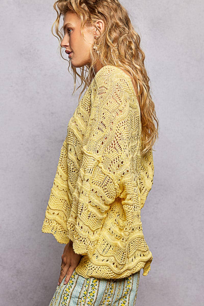 Open Knit V-Neck Oversized Short Sleeve Sweater Top SALE