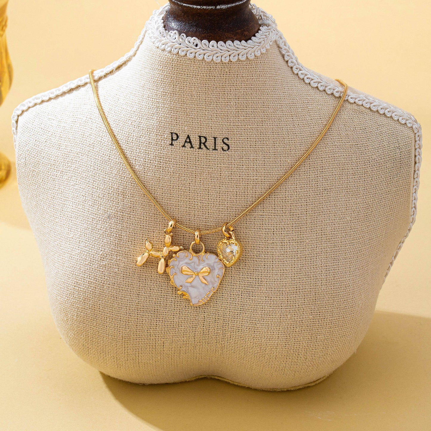 Bow Heart & Balloon Dog Crystal Charm Necklace | 80N93126