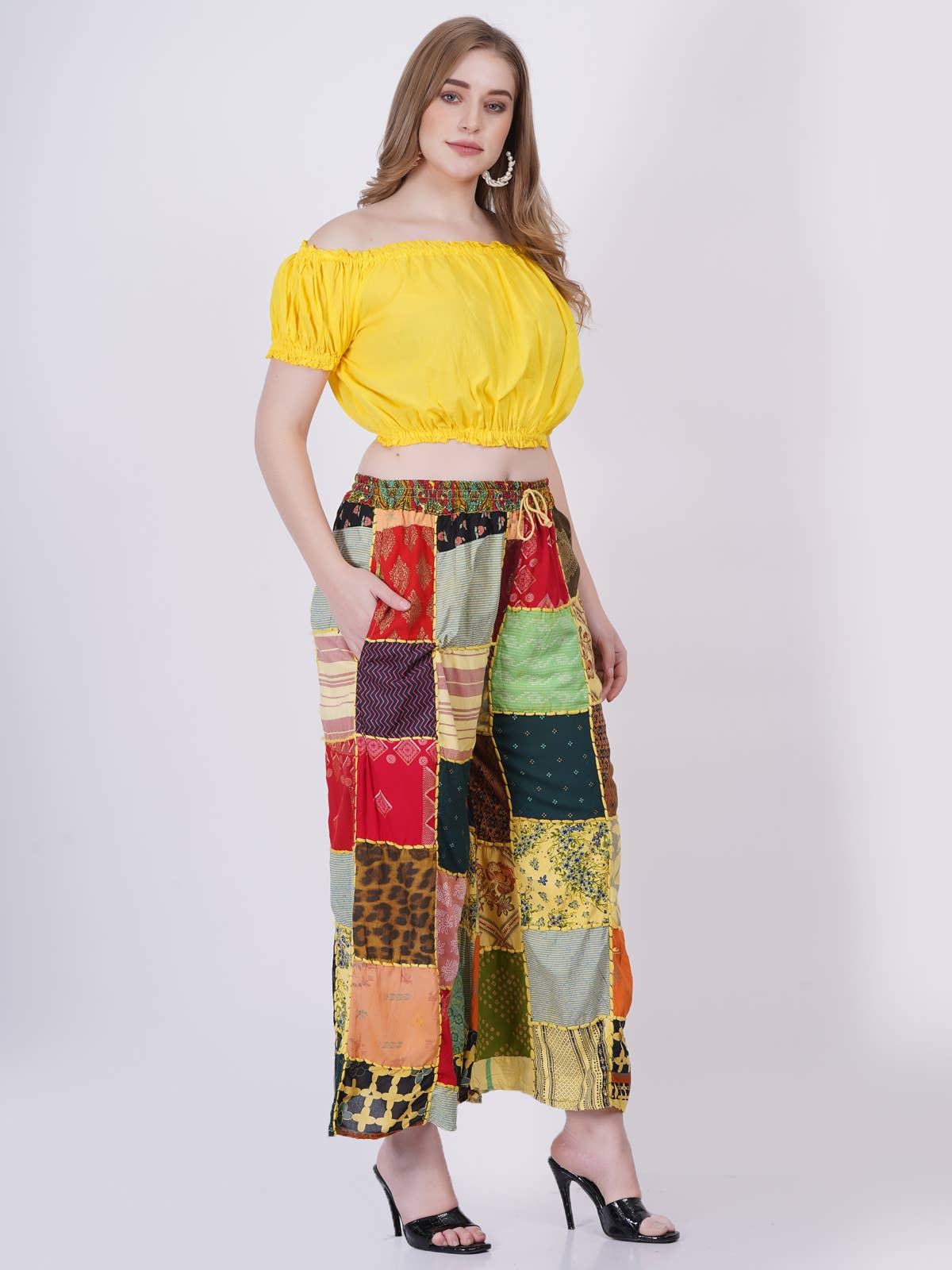 Women's Multi Patchwork Wide Leg Pajama Elastic Pant Mix Lot