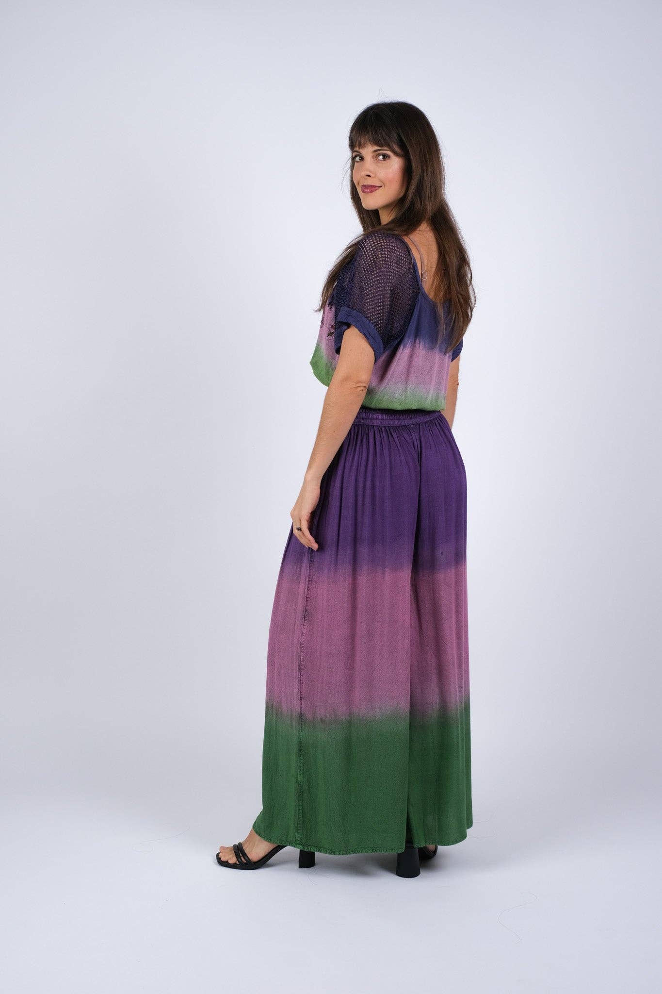 Purple Haze Embroided Ombre Top with Mesh Sleeves