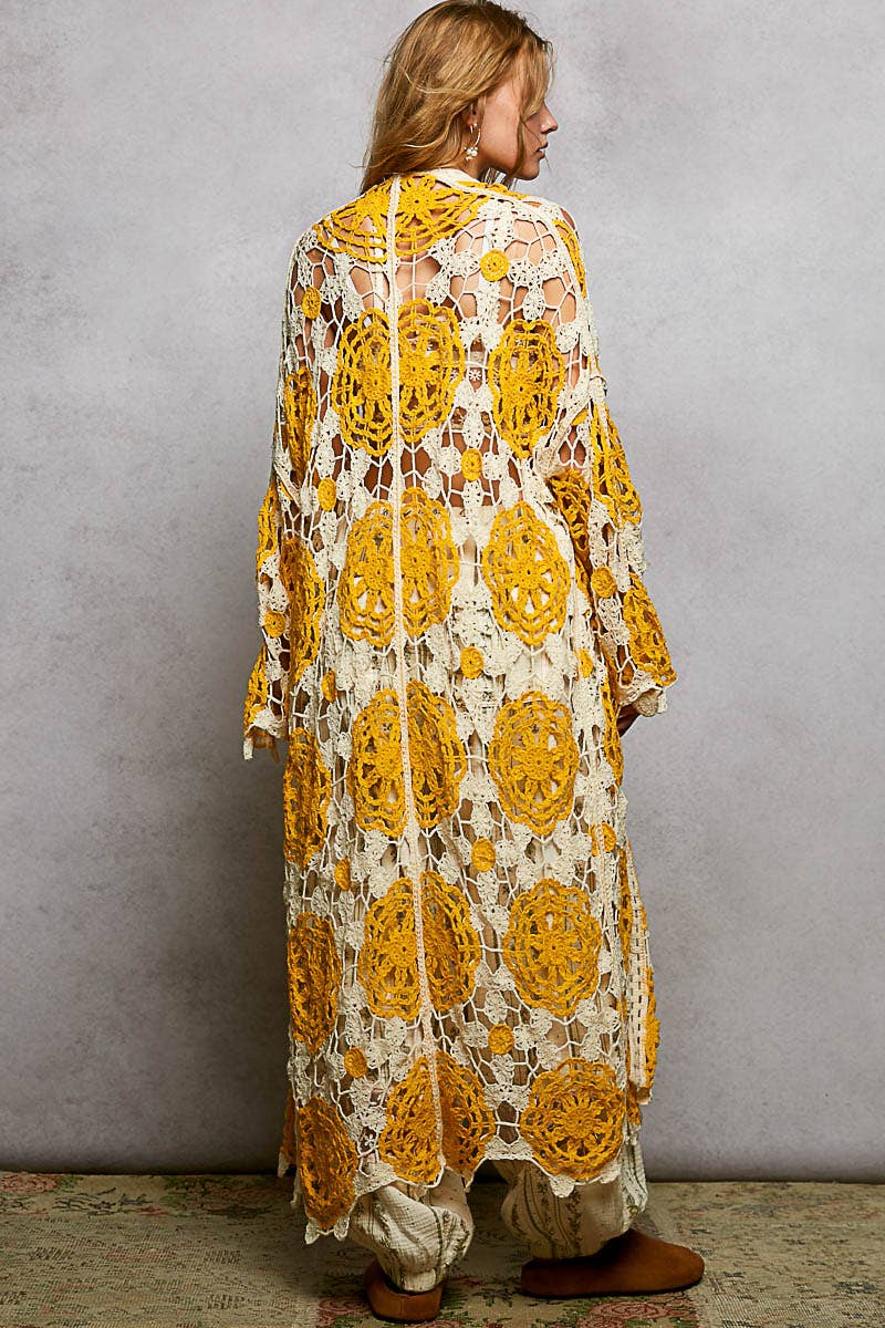 Maxi Long Sleeve Crochet Open Cardigan
