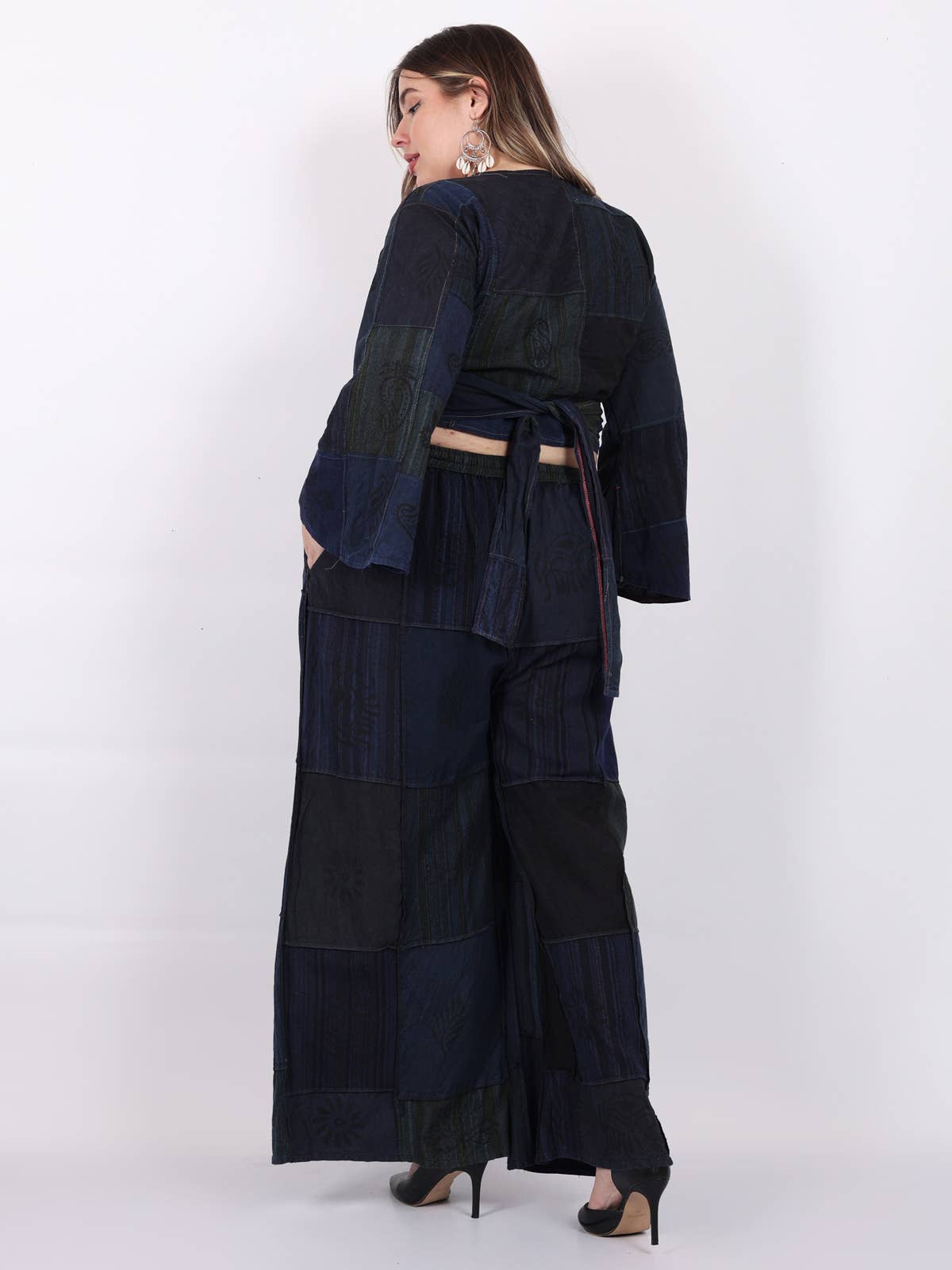 Women's Two Piece Deep V Neck Wrap Top & Wide Leg Pant Set