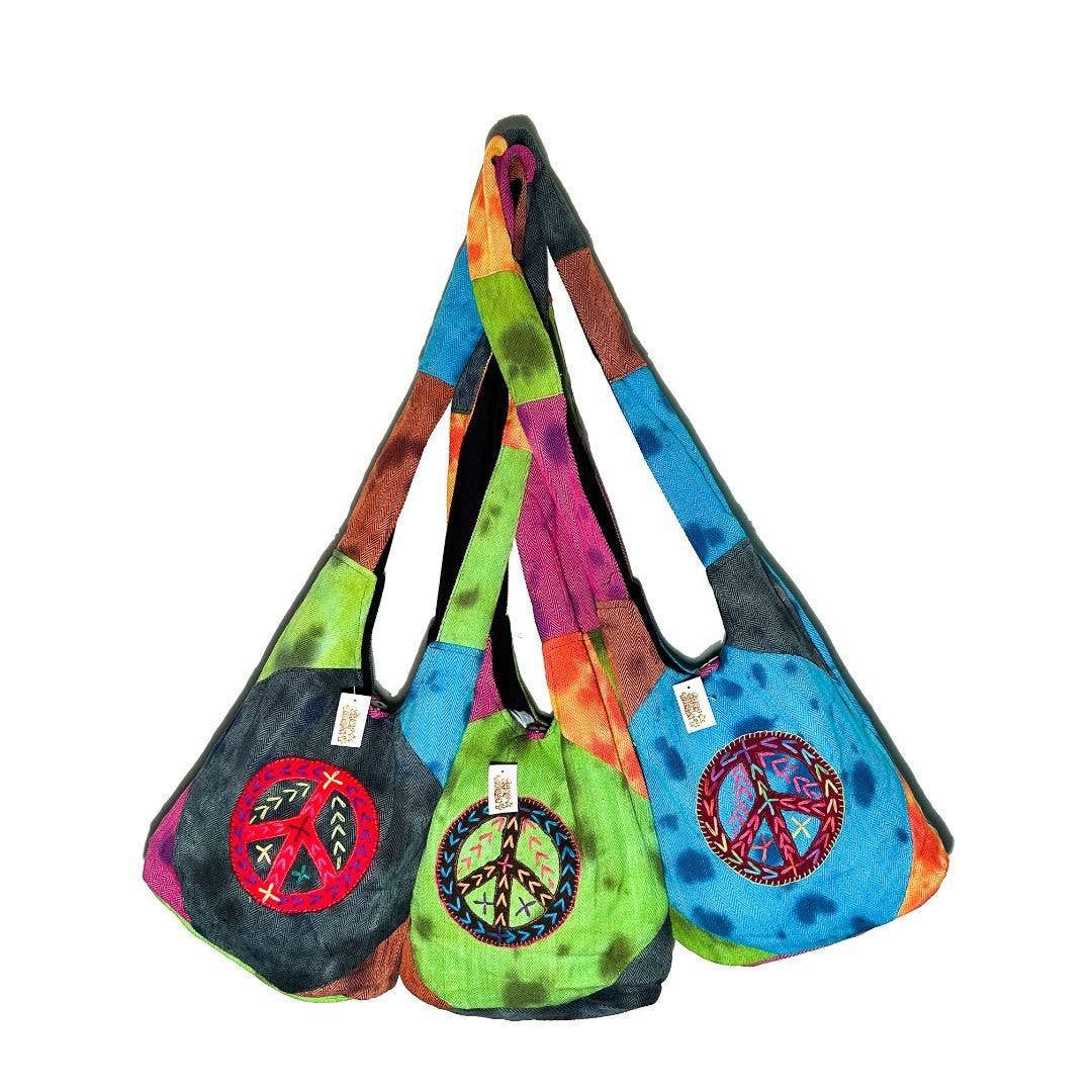 Tie Dye Peace Sign Herringbone Monk Style Shoulder Bag