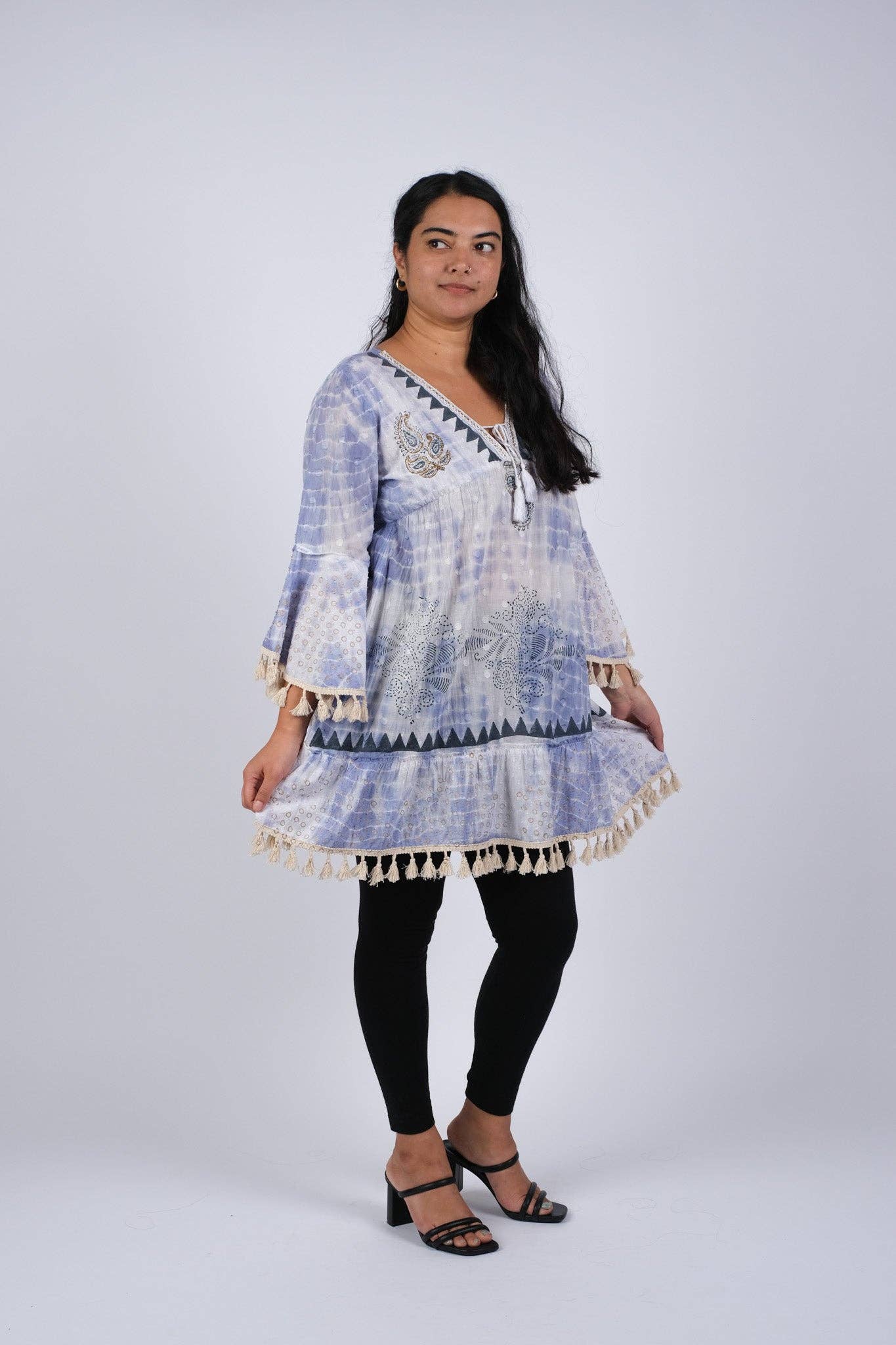 Bohemian Ocean Ethereal Tunic with Bell Sleeve