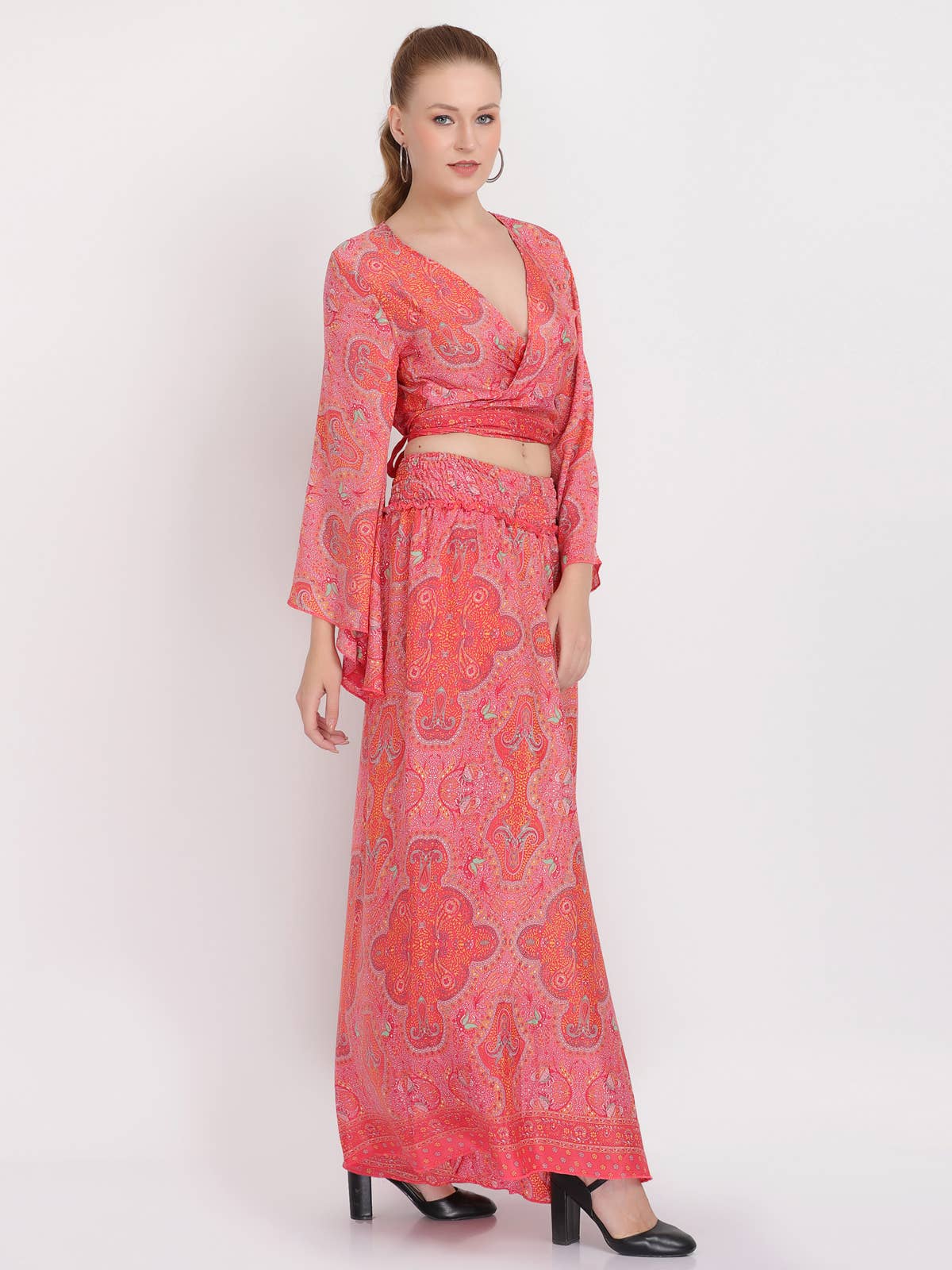 Women's Floral Cross Body Top & Wide leg Pant Two Piece Set