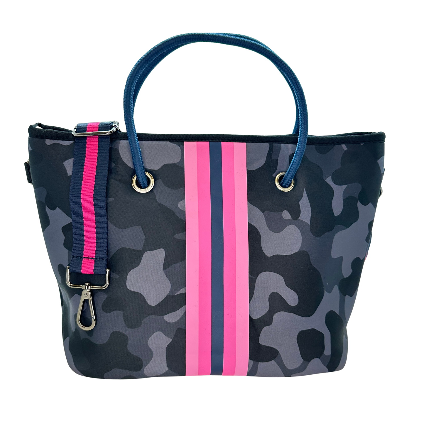 Neoprene Mini Tote Bag Midnight Camo w/ Stripes