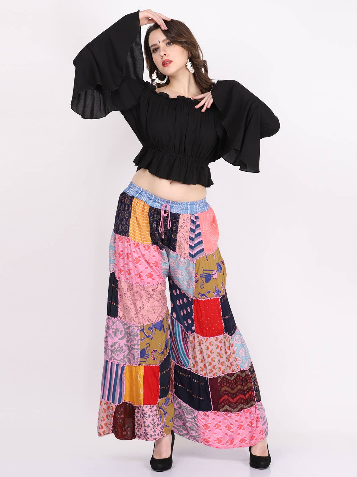 Women's Multi Patchwork Wide Leg Pajama Elastic Pant Mix Lot
