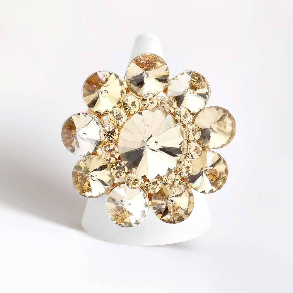 Round Crystal Flower Stretch Ring