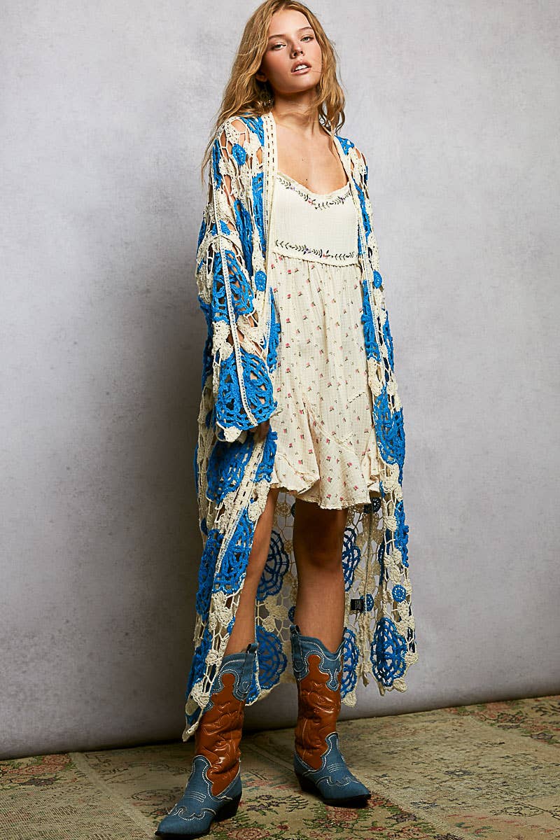 Maxi Long Sleeve Crochet Open Cardigan