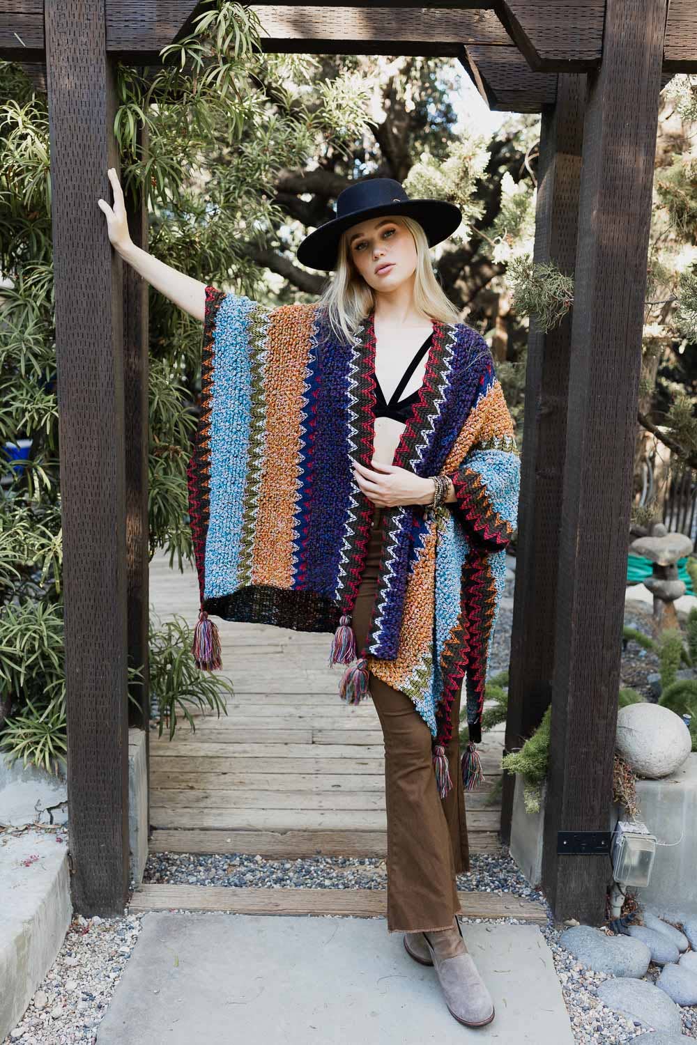 Unique Patterned Crochet Ruana – Colorful Tassel Cardigan ❤️