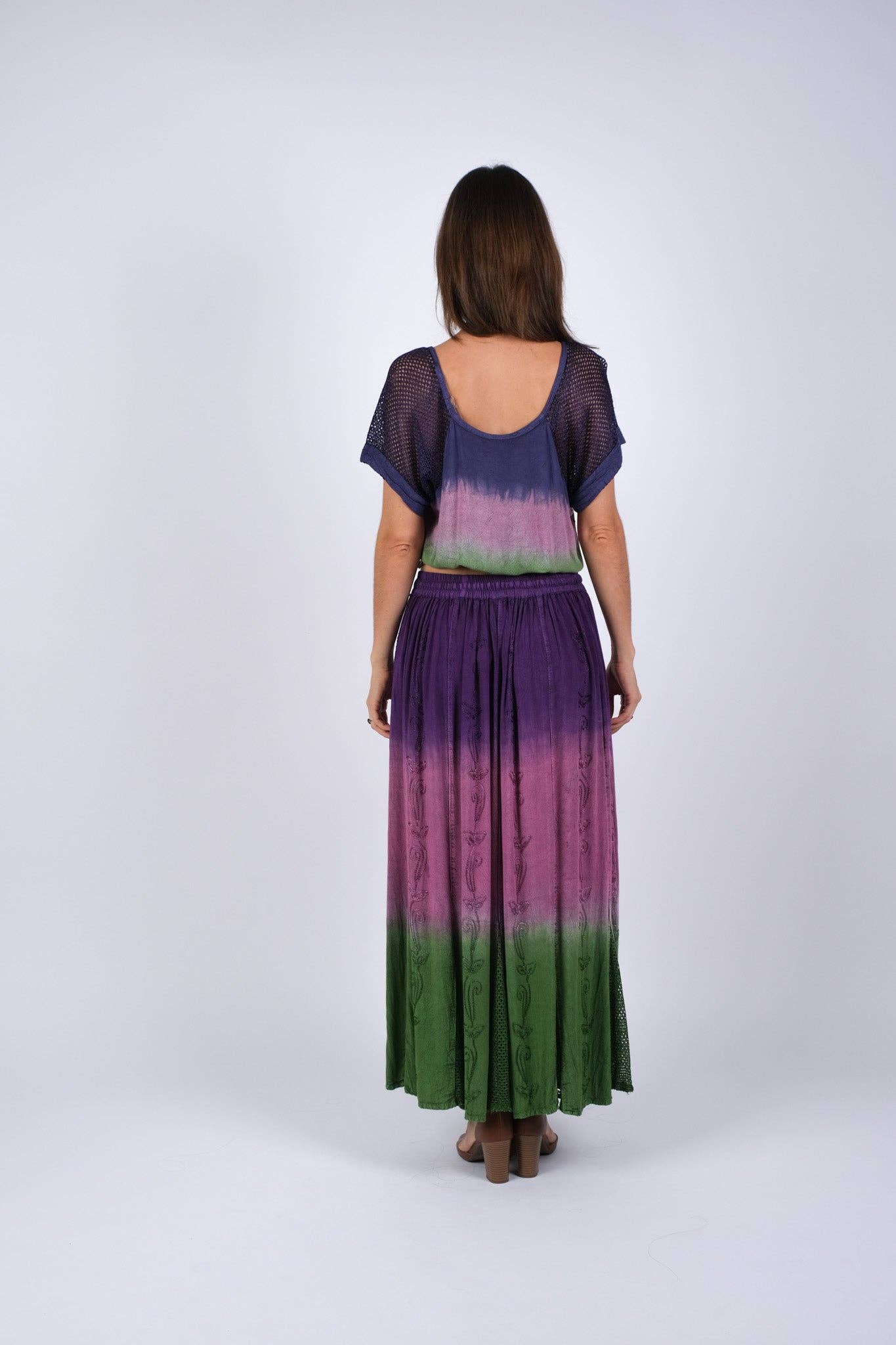 Purple Haze Embroided Ombre Top with Mesh Sleeves