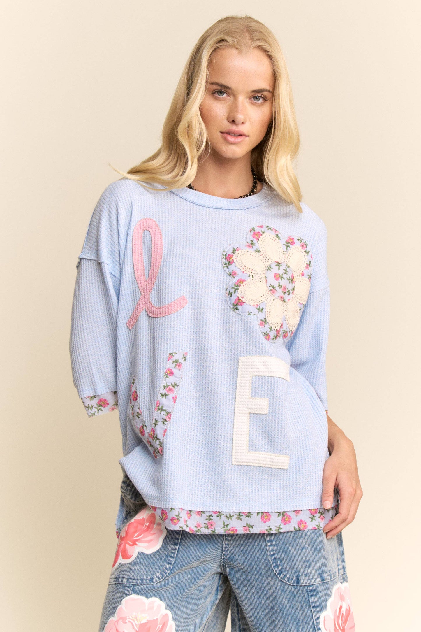 PLUS LOVE LETTER PATCHWORK TOP