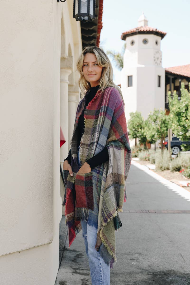 Multicolor Plaid Pocket Ruana - All Time Fall Favorite 🍁