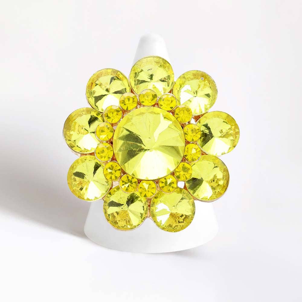 Round Crystal Flower Stretch Ring