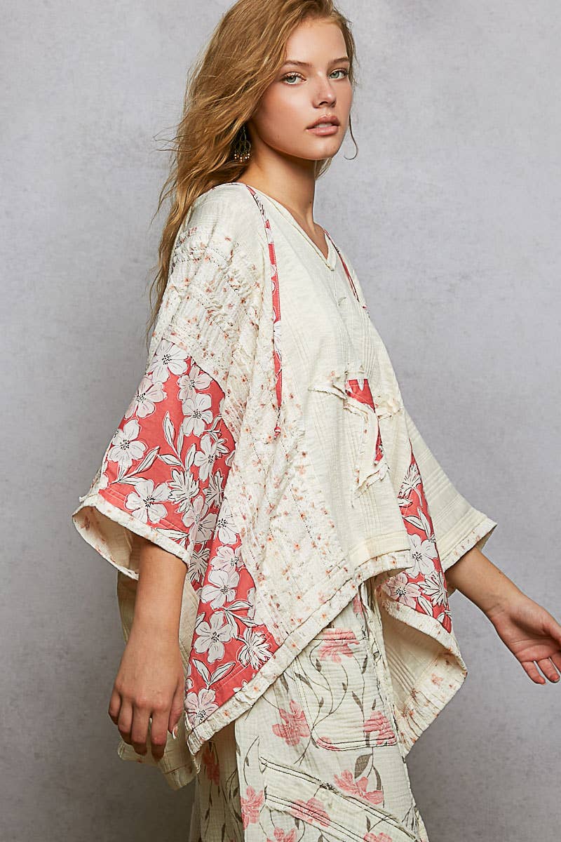 Long Sleeve Lace Contrast Floral Star Patch Knit Top SALE
