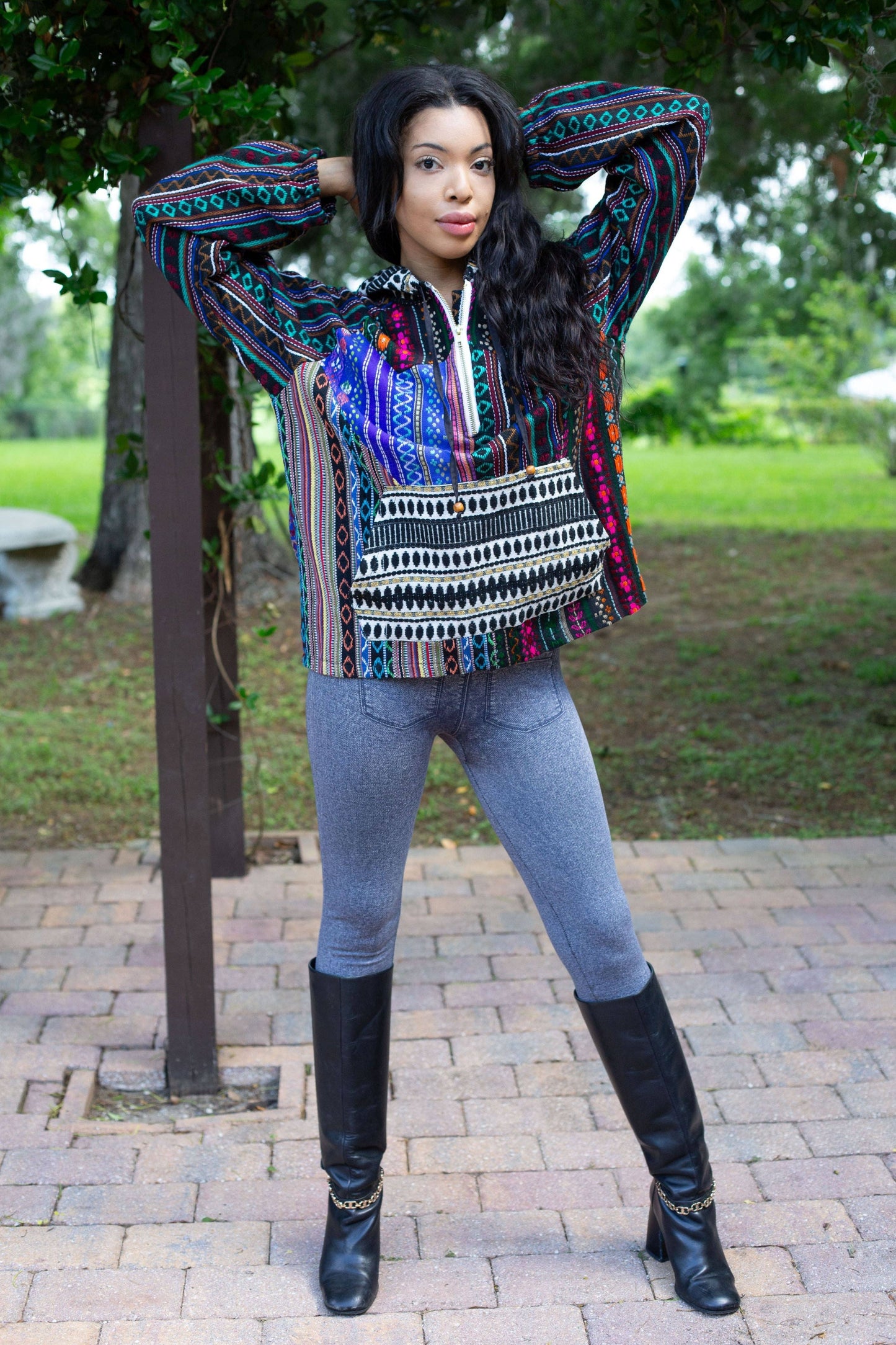 Multicolor Striped Patchwork Cotton Hoodie