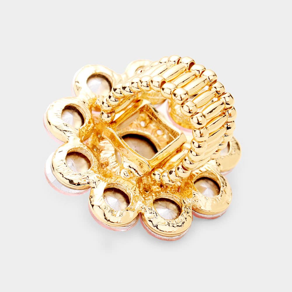 Round Crystal Flower Stretch Ring