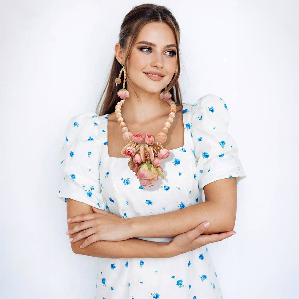Bold Floral Embellished Chunky Beaded Statement Necklace
