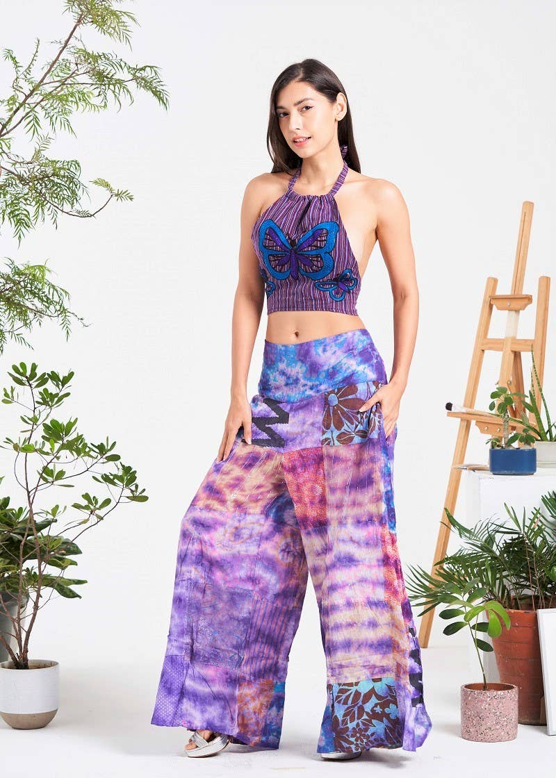 Multi-patch Wide-Leg Elastic Waist Pants (KT-1401)