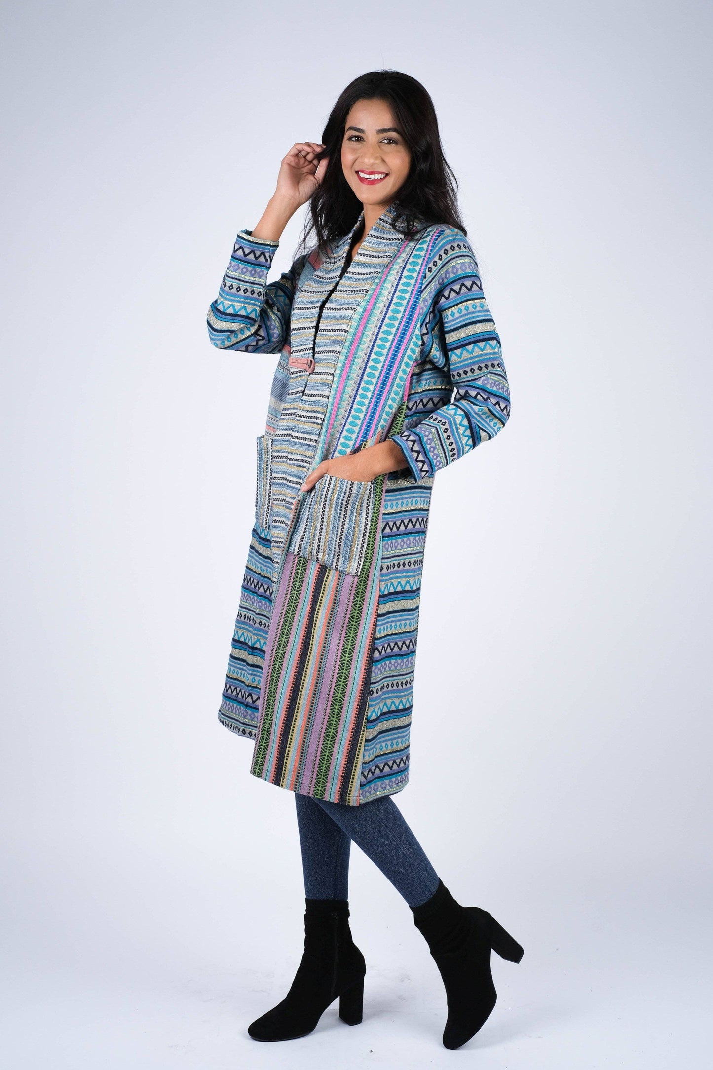 Blue Batik Patchwork Cotton Cardigan Jacket
