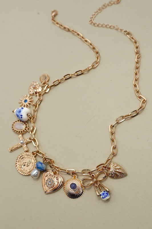CHARM NECKLACE-PORCELAIN HEARTS CROSS NECKLACE | 80N91593