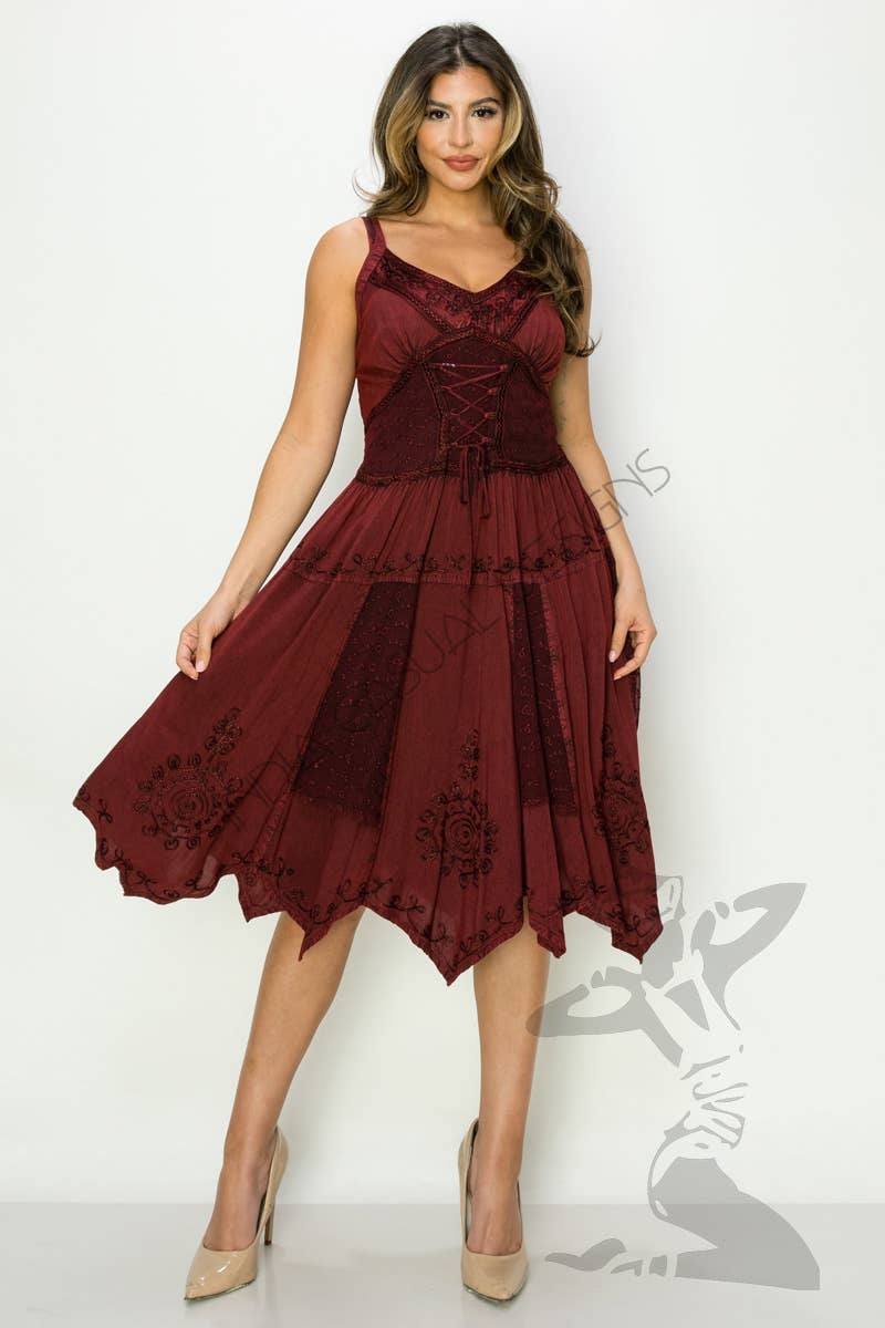 Bohemian Lace-Up Handkerchief Hem Dress