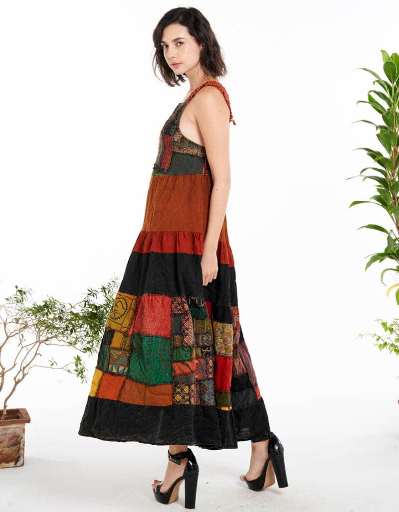 WOMENS CLOTHING-PATCHWORK PINAFORE DRESS (TH-1826)
