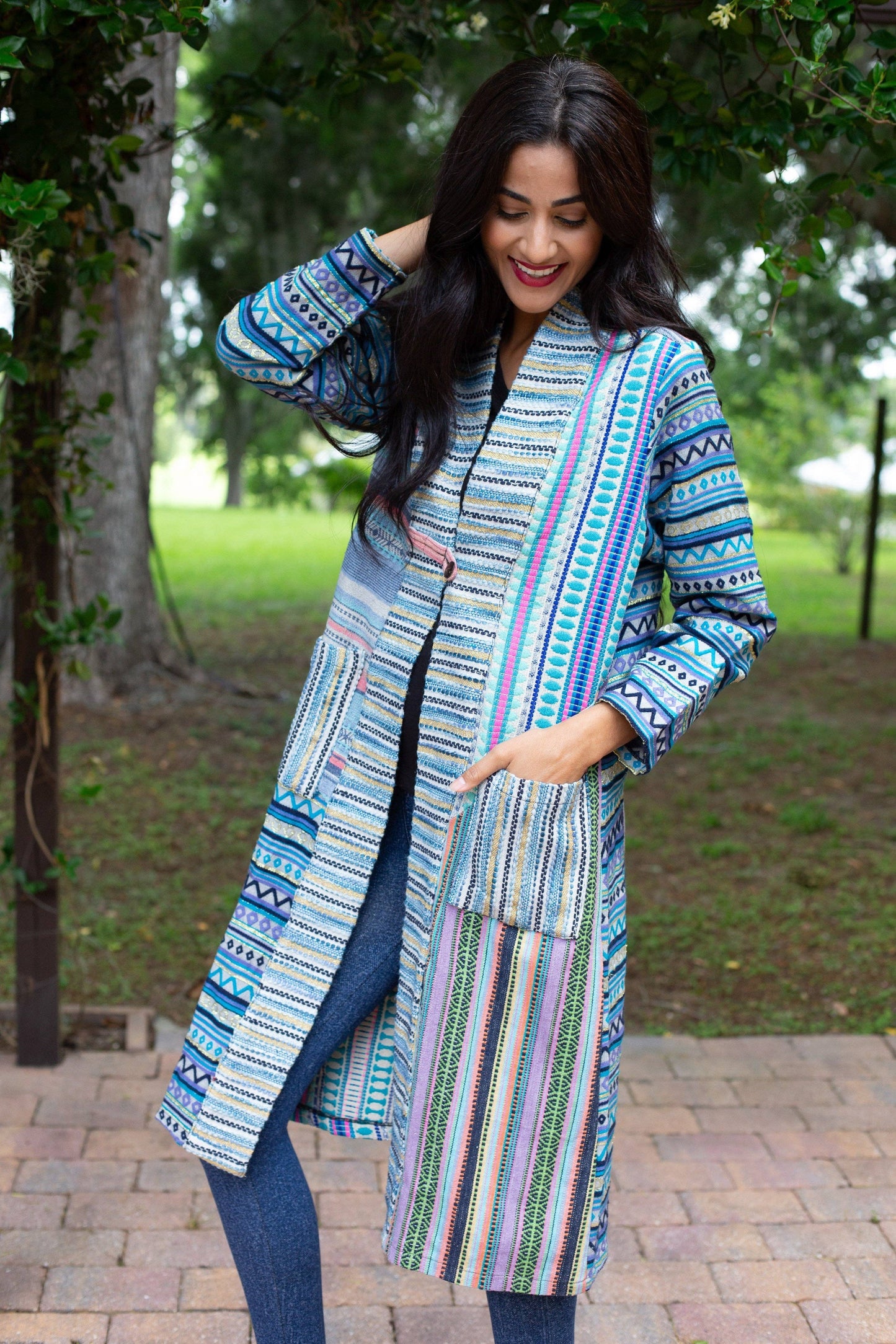 Blue Batik Patchwork Cotton Cardigan Jacket