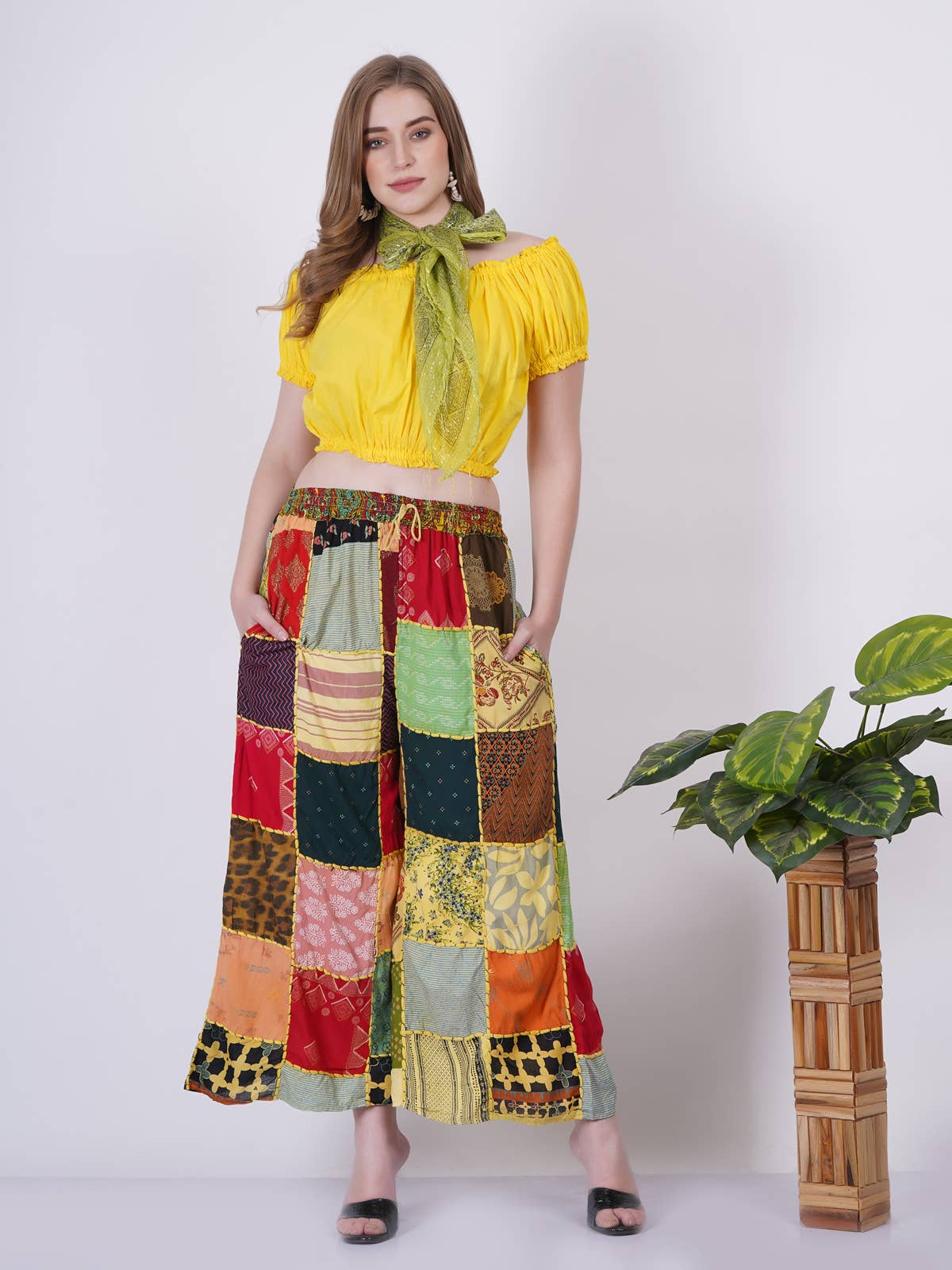 Women's Multi Patchwork Wide Leg Pajama Elastic Pant Mix Lot
