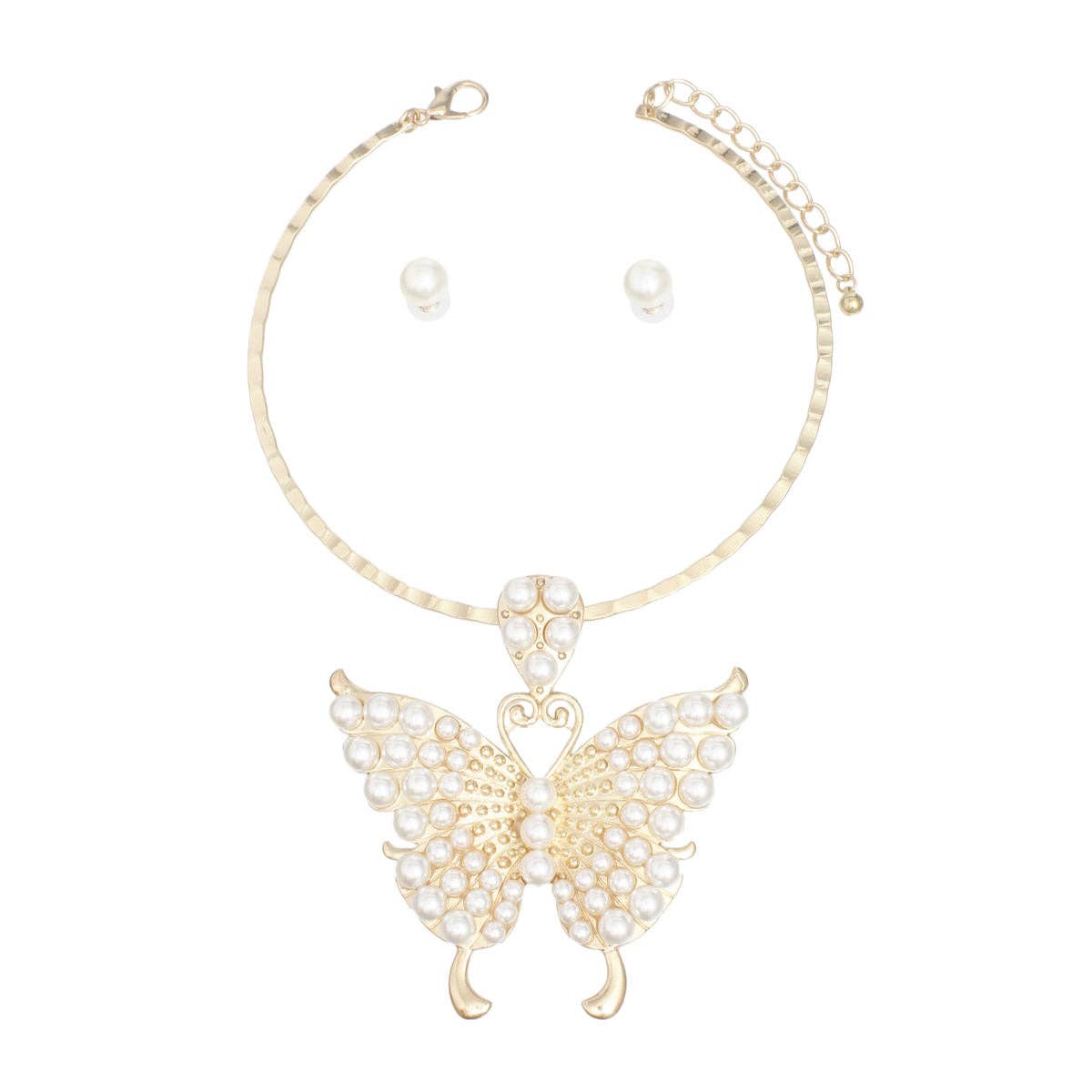 Choker Gold Pearl Butterfly Pendant Necklace