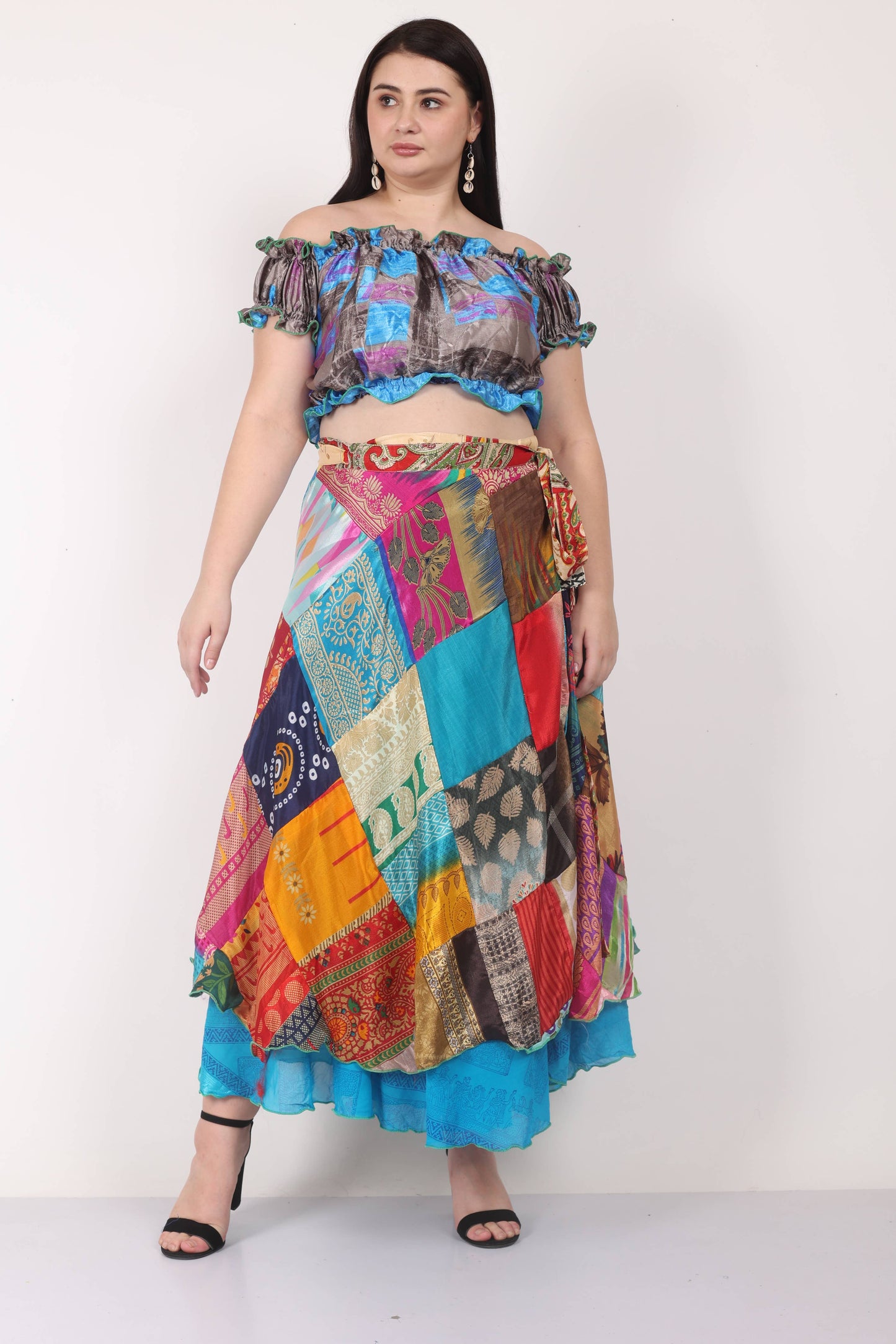 Women's Multi Patchwork Long Sari Wrap Beach Skirt Mix Lot