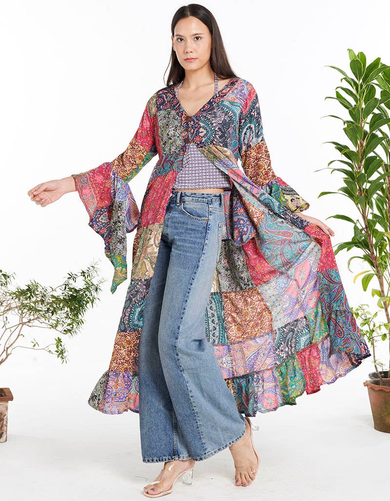WOMENS CLOTHING - RAYON PATCH LONG CARDIGAN(KT-1470)