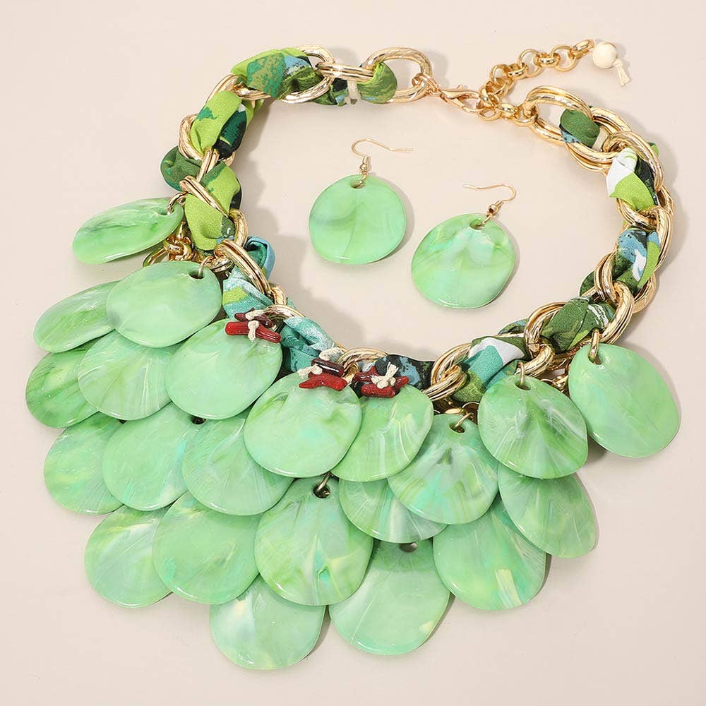 Bold Layered Resin Disc Embellished Statement Necklace