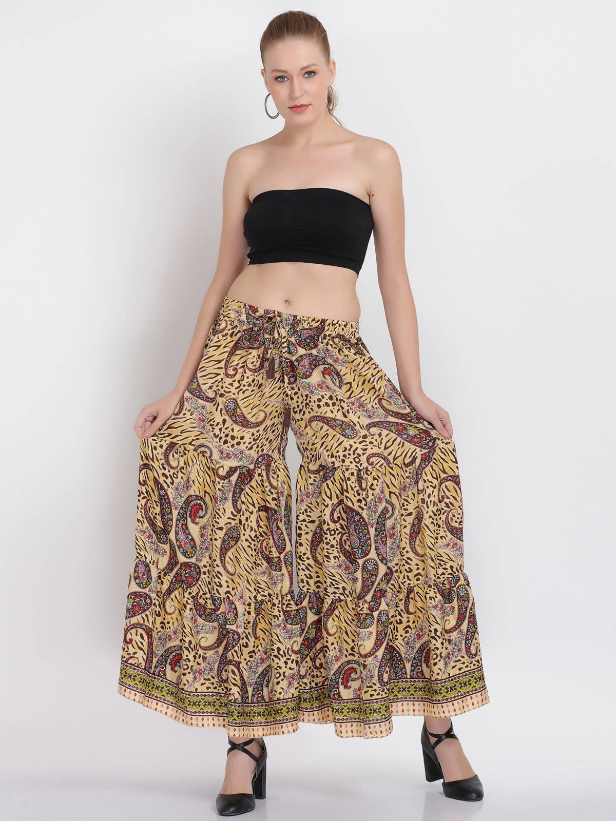 Women Casual Flower Print Wide Leg Trouser Palazzo Pant Lot