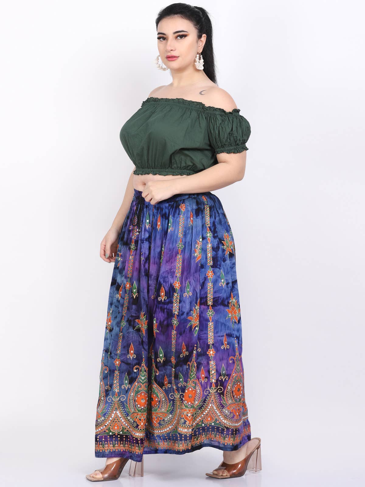 Women's Tie Dye Sequin Long Maxi Embroidery Skirt Wholesale