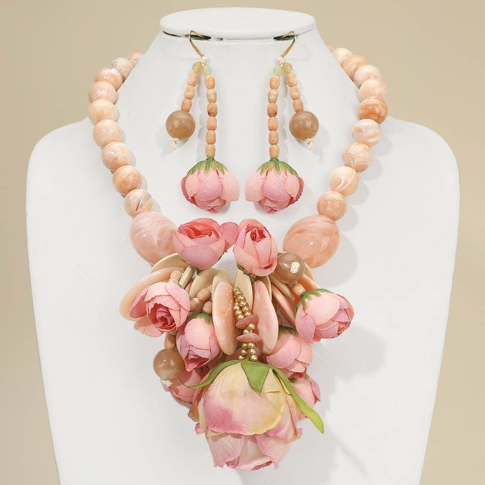 Bold Floral Embellished Chunky Beaded Statement Necklace