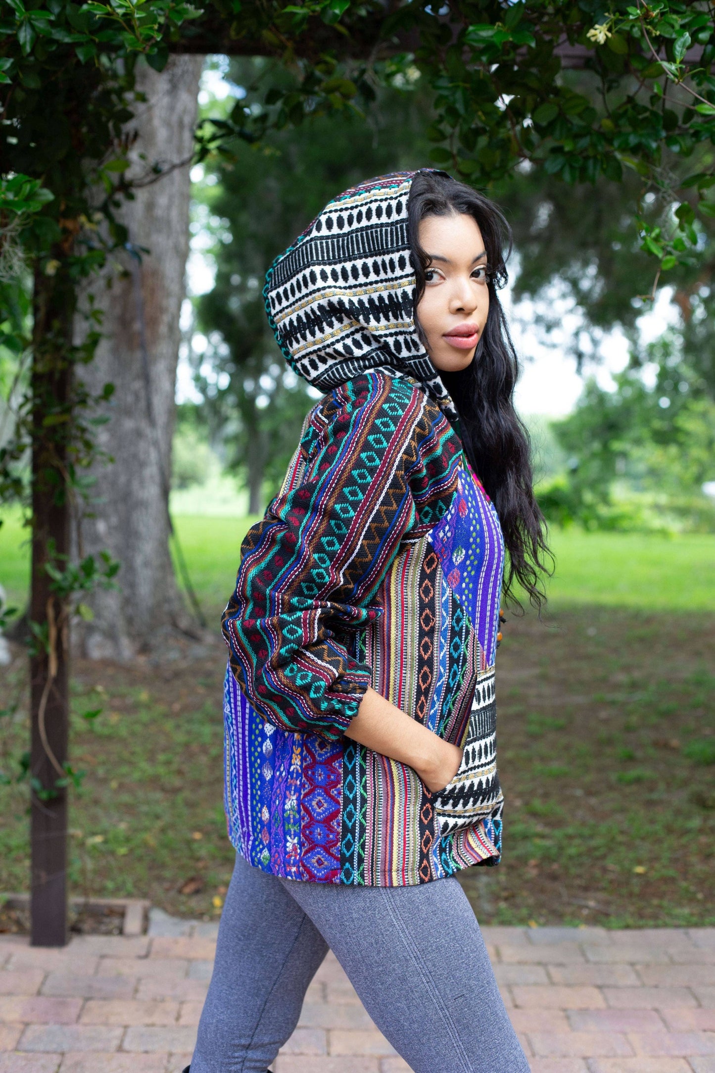 Multicolor Striped Patchwork Cotton Hoodie