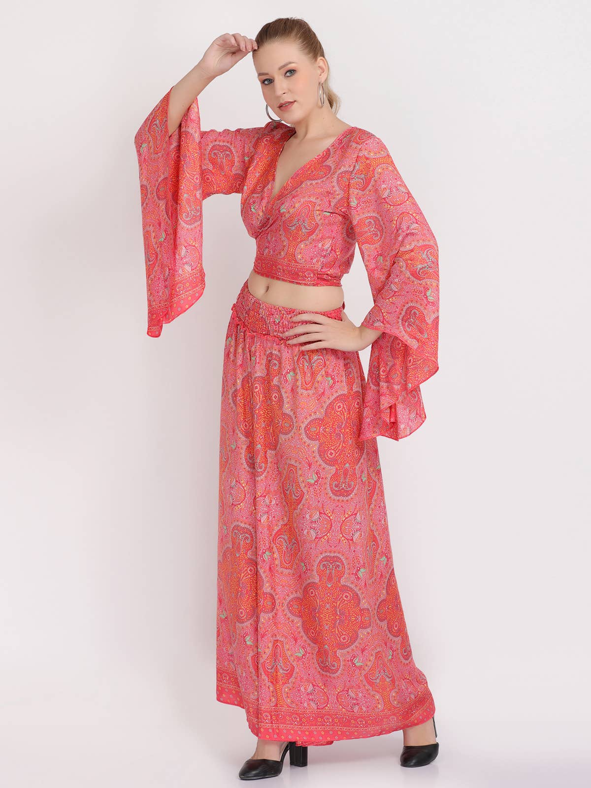 Women's Floral Cross Body Top & Wide leg Pant Two Piece Set