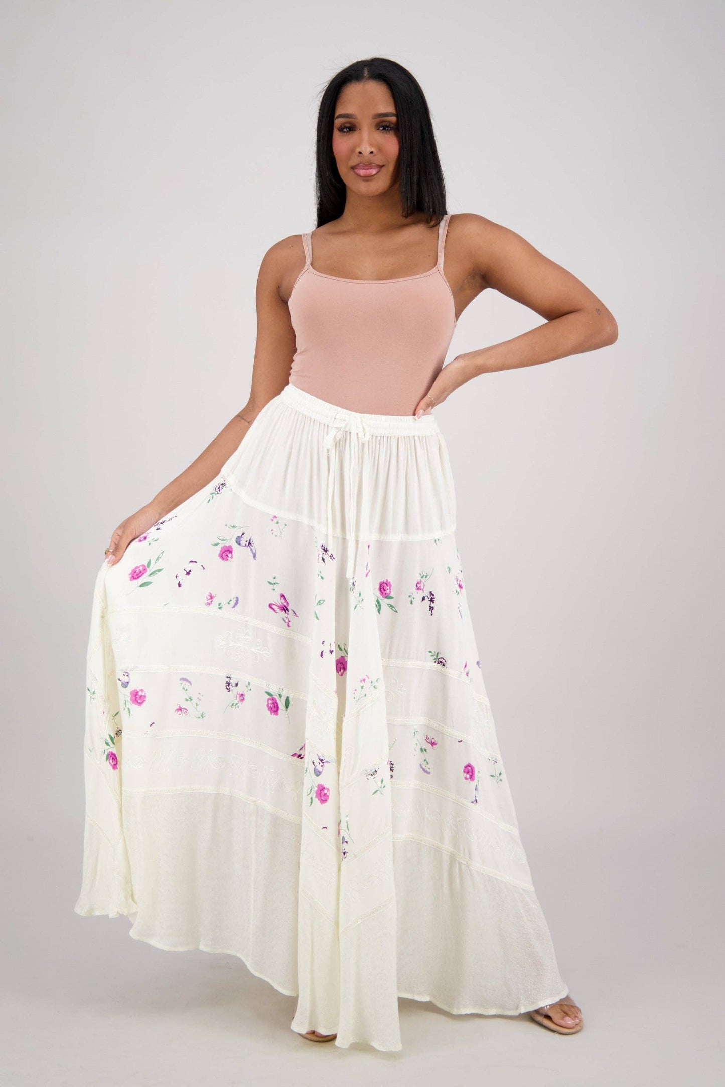 Acid Wash Floral Panels Skirt 11320