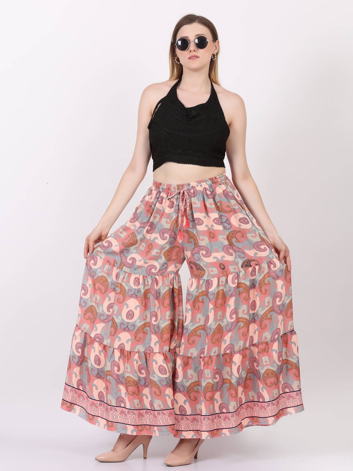 Women Casual Flower Print Wide Leg Trouser Palazzo Pant Lot