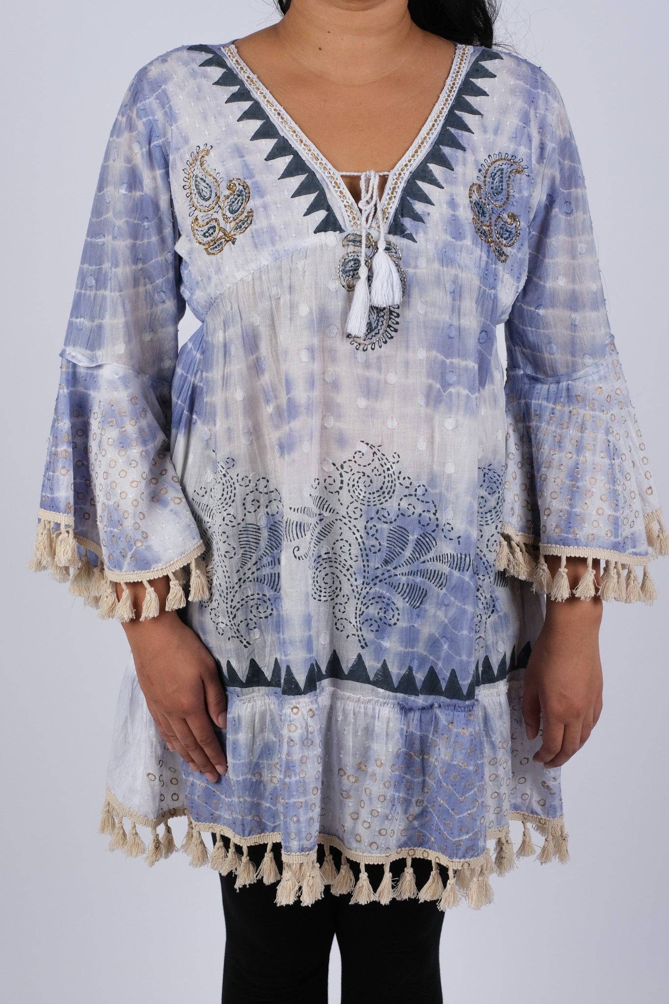 Bohemian Ocean Ethereal Tunic with Bell Sleeve