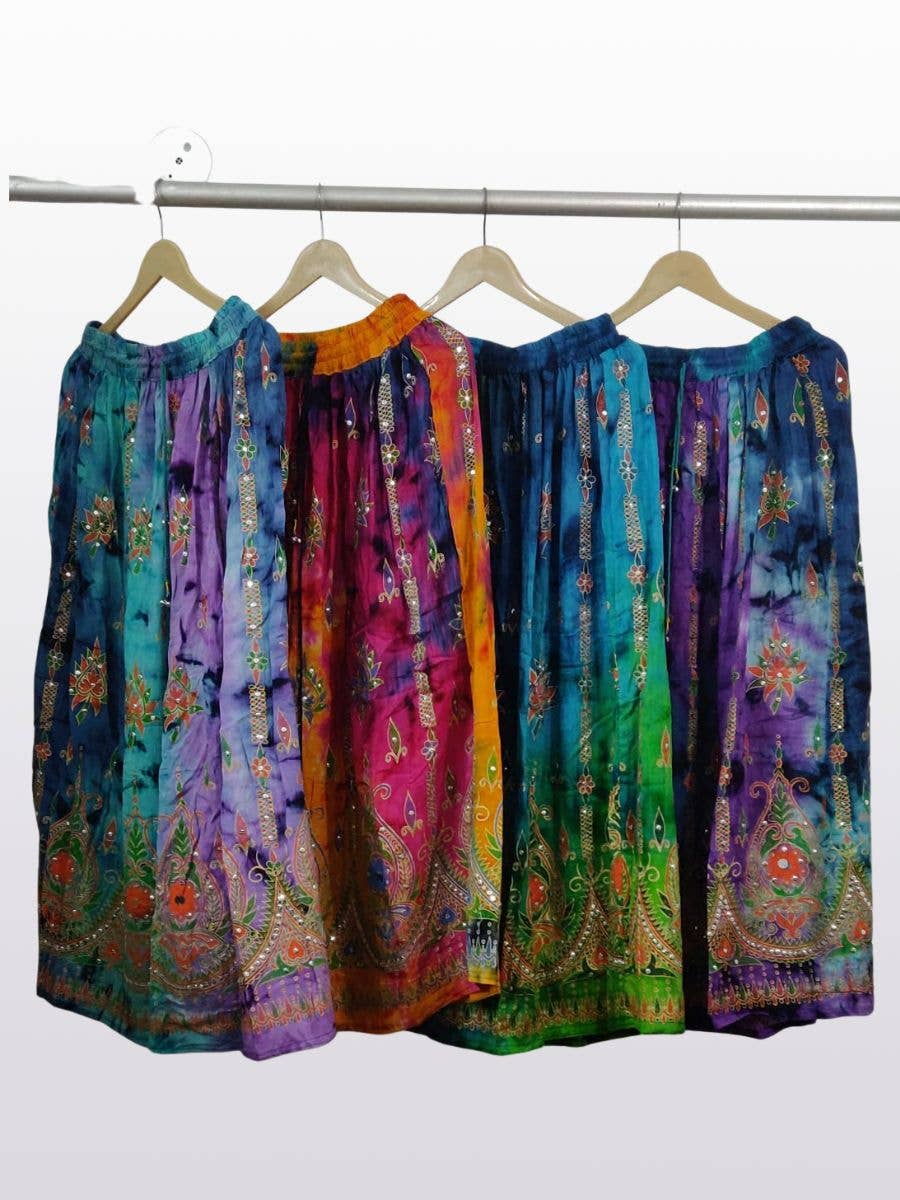 Women's Tie Dye Sequin Long Maxi Embroidery Skirt Wholesale