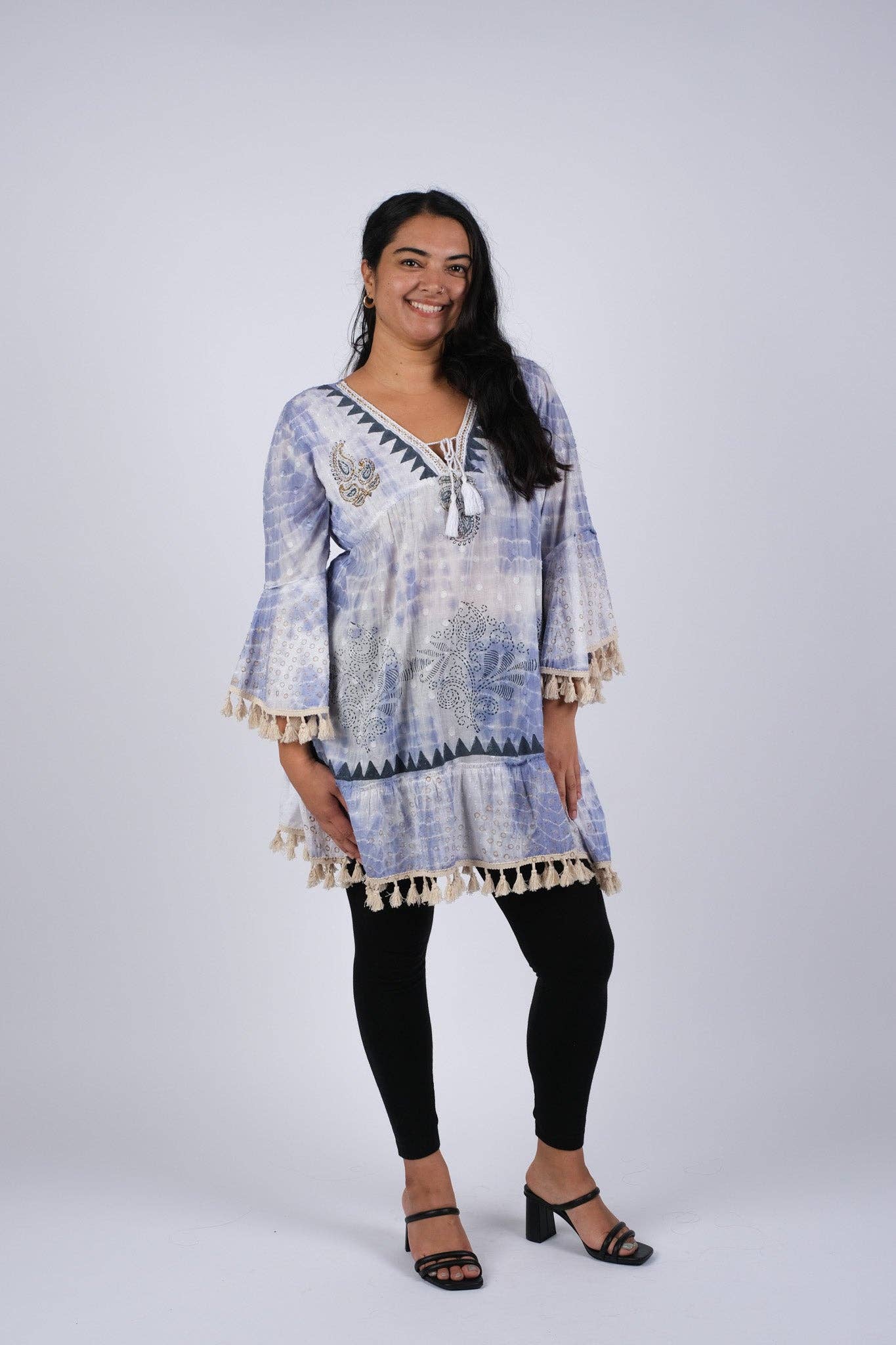Bohemian Ocean Ethereal Tunic with Bell Sleeve
