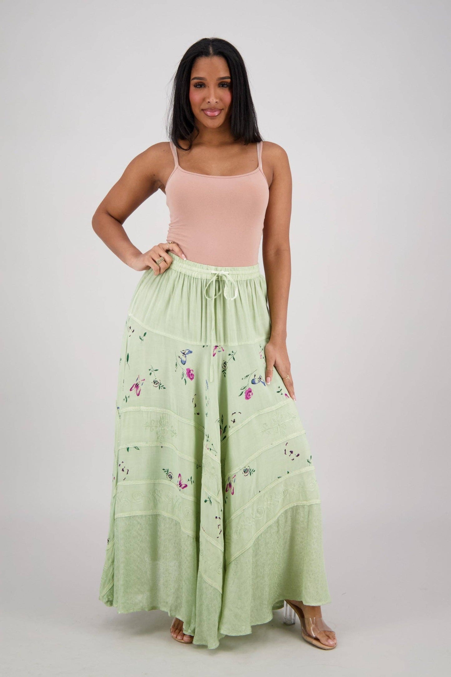 Acid Wash Floral Panels Skirt 11320